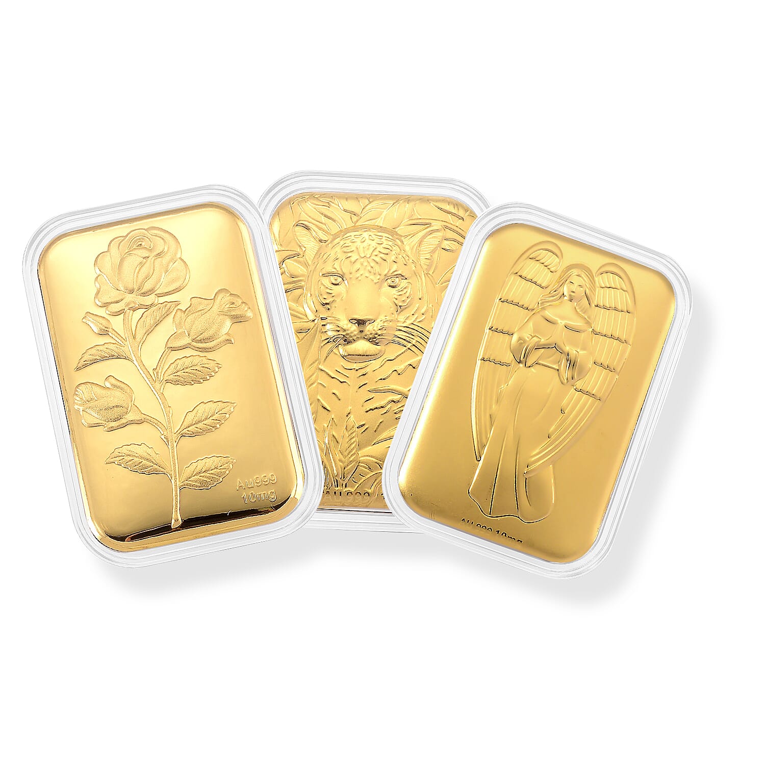 Set of 3 24K Gold Love Rose, Angel Blessings and Regal Tiger Embossed Sheet (31x45.5mm) 30mg