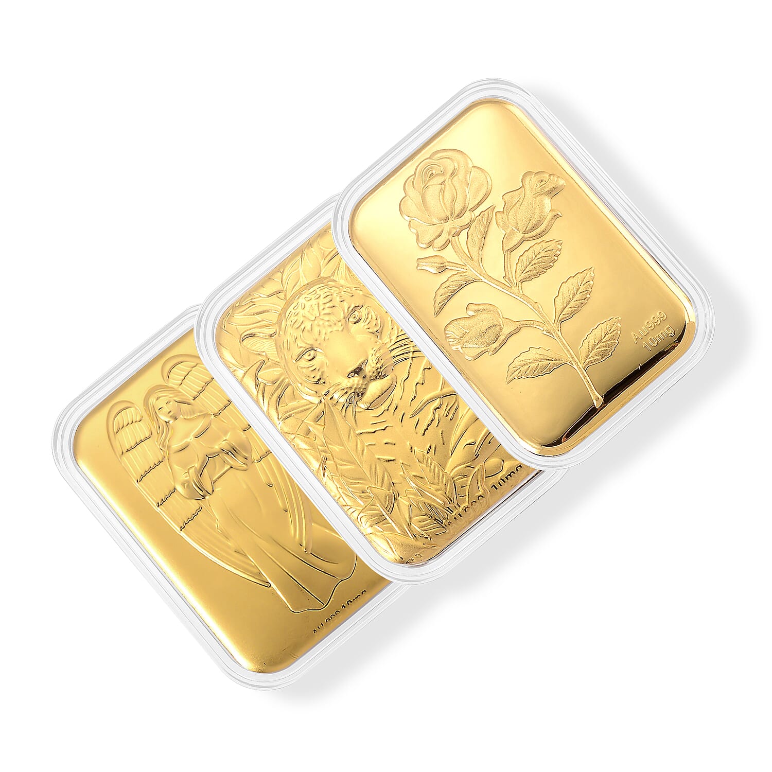 Set of 3 24K Gold Love Rose, Angel Blessings and Regal Tiger Embossed Sheet (31x45.5mm) 30mg