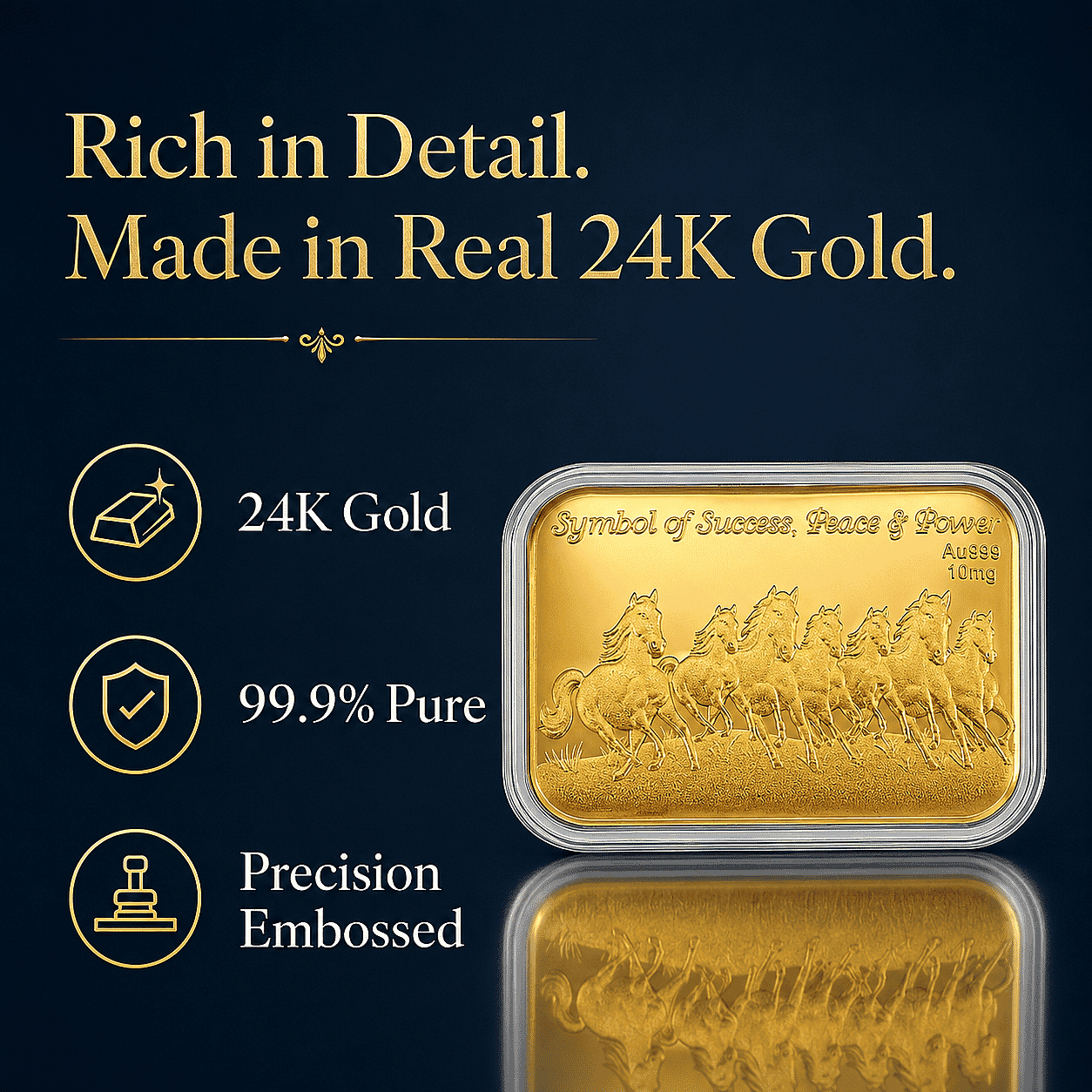 Set of 3 24K Gold Blessing - Seven Horses, Bible Cross and Butterfly Family with Rose Embossed Sheet (31x45.5mm) 30mg