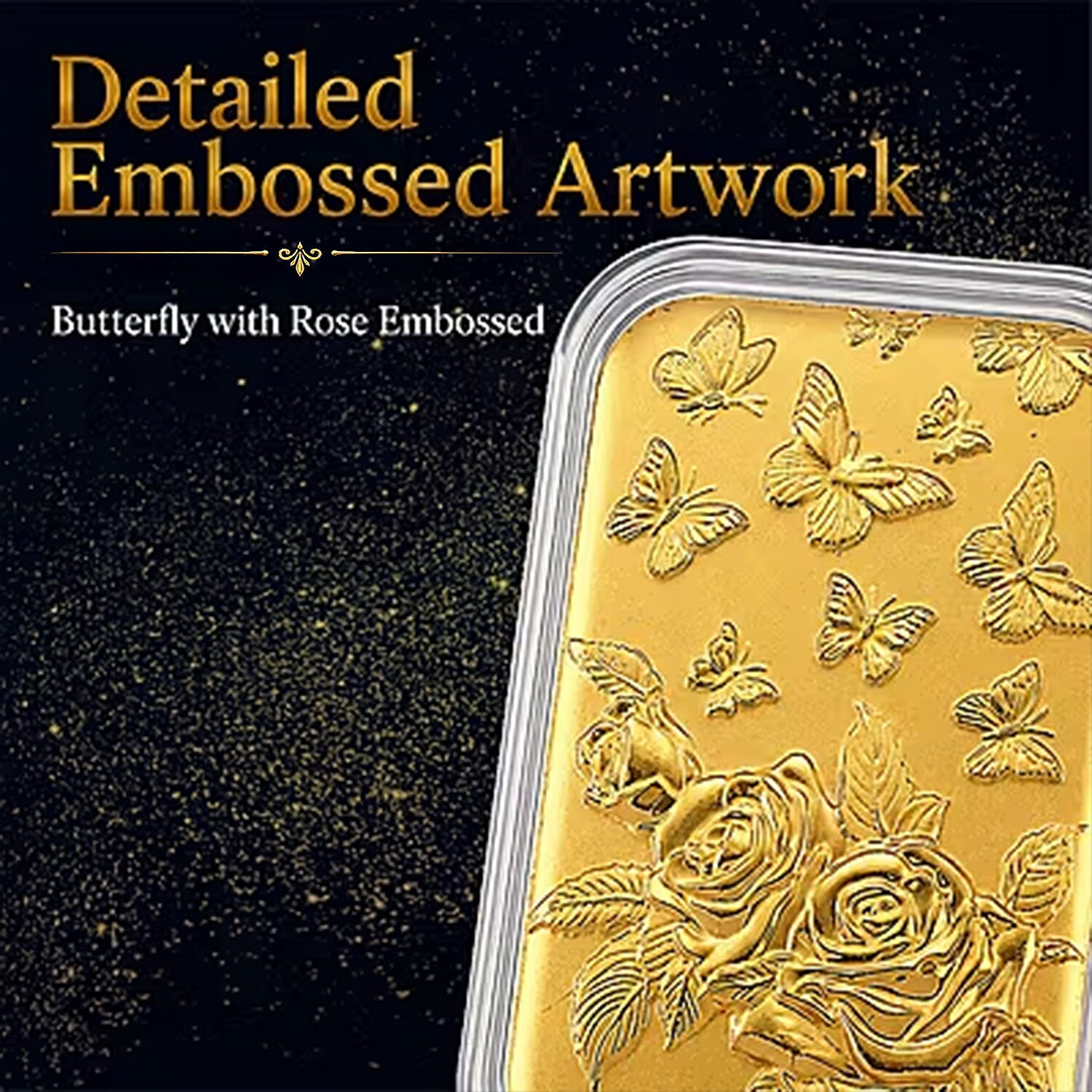 Set of 3 24K Gold Blessing - Seven Horses, Bible Cross and Butterfly Family with Rose Embossed Sheet (31x45.5mm) 30mg