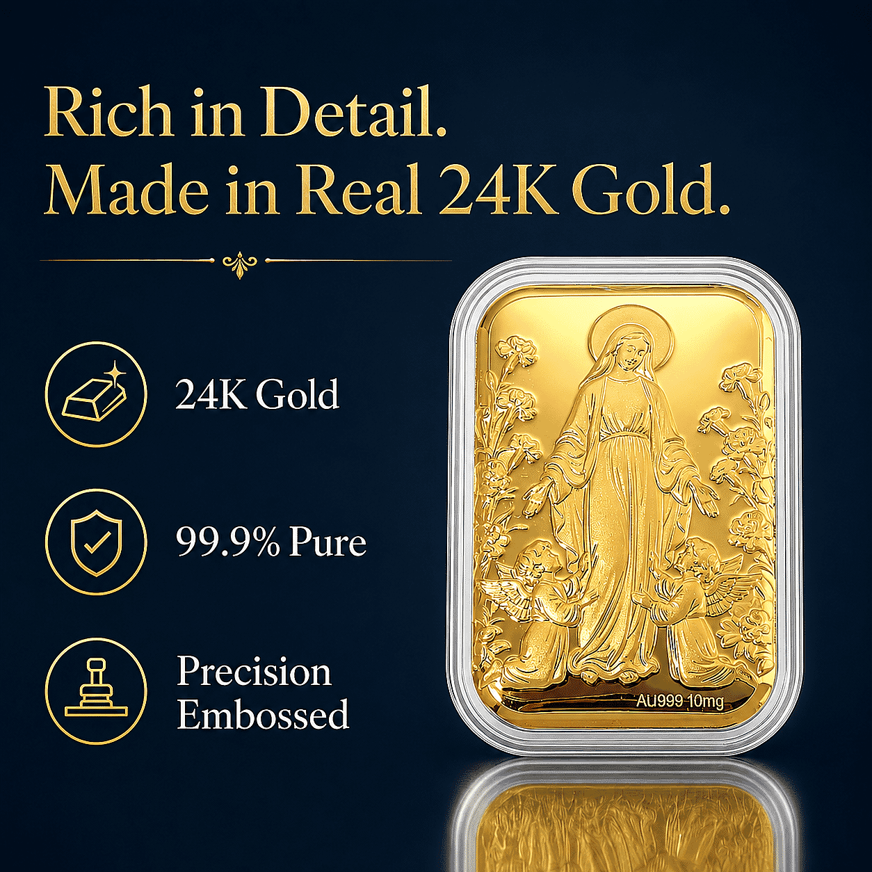 Set of 3 24K Gold Dragon, Blessed Mother and Eagle Crest Embossed Sheet 30mg