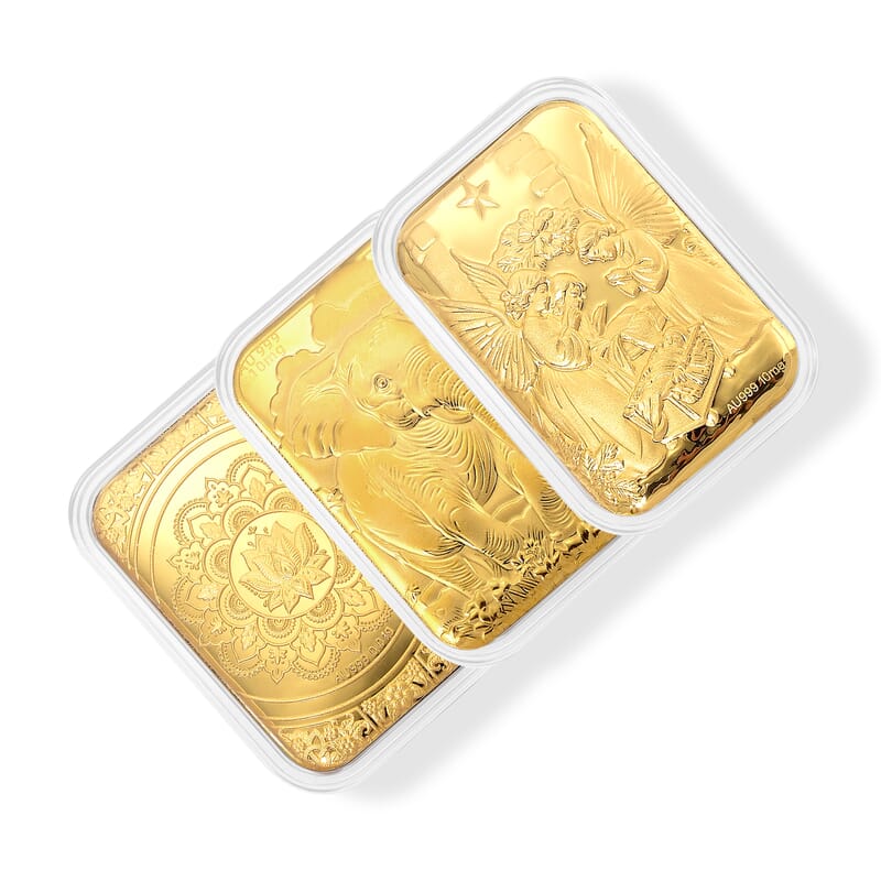 Se of 3 24K Gold Royal Elephant – Strength & Wisdom, Birth of Jesus Christan and Lotus Mandala Art Embossed Sheet (31x45.5mm) 30mg
