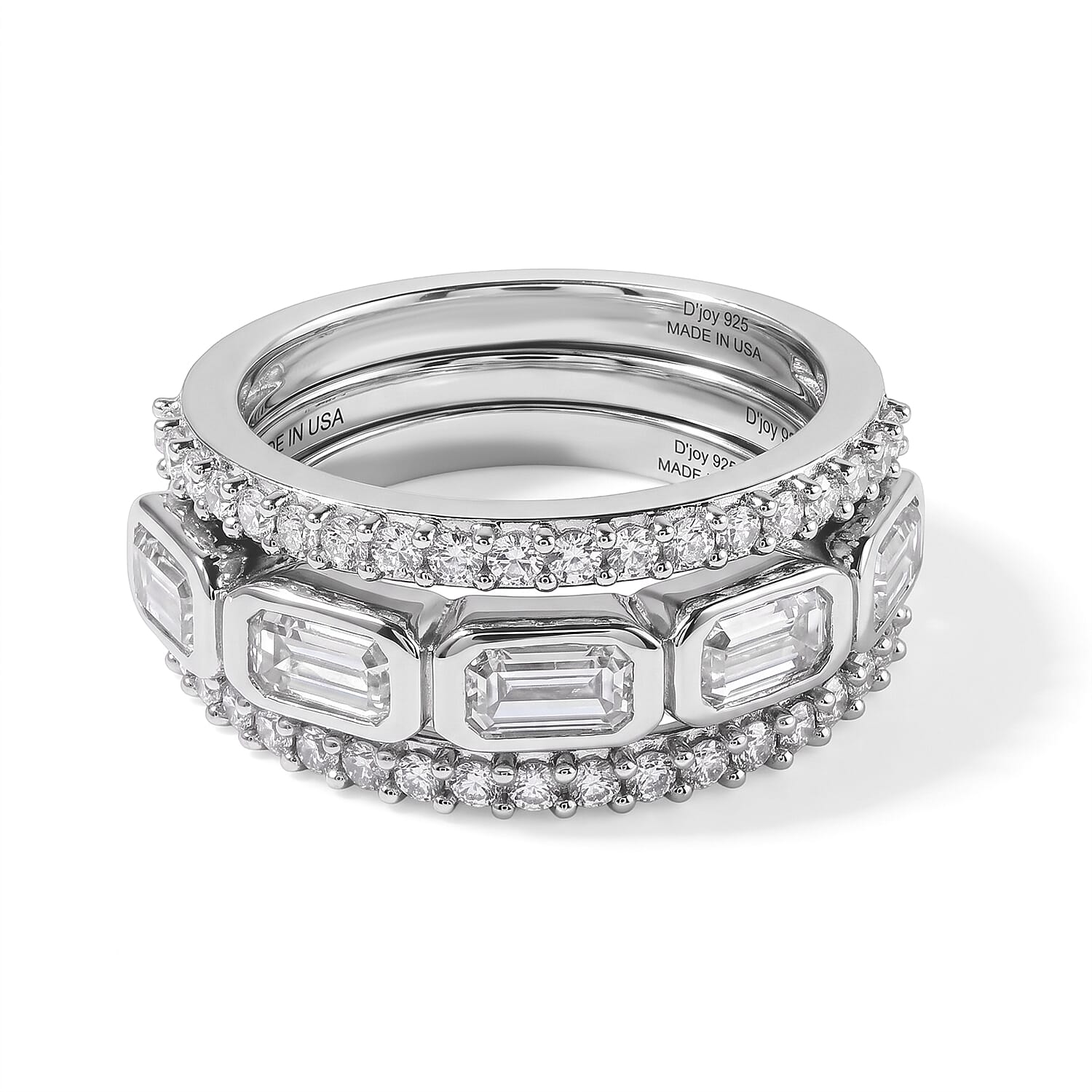 D'Joy Moissanite 2.00 ctw Set of 3 Stackable Ring in Rhodium Over Sterling Silver (Size 6)