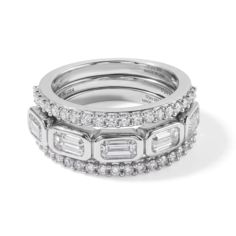 D'Joy Moissanite 2.00 ctw Set of 3 Stackable Ring in Rhodium Over Sterling Silver (Size 6)