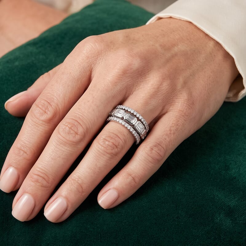 D'Joy Moissanite 2.00 ctw Set of 3 Stackable Ring in Rhodium Over Sterling Silver (Size 6)