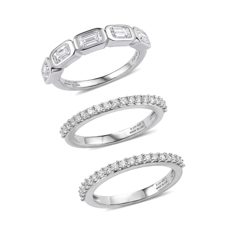 D'Joy Moissanite 2.00 ctw Set of 3 Stackable Ring in Rhodium Over Sterling Silver (Size 6)