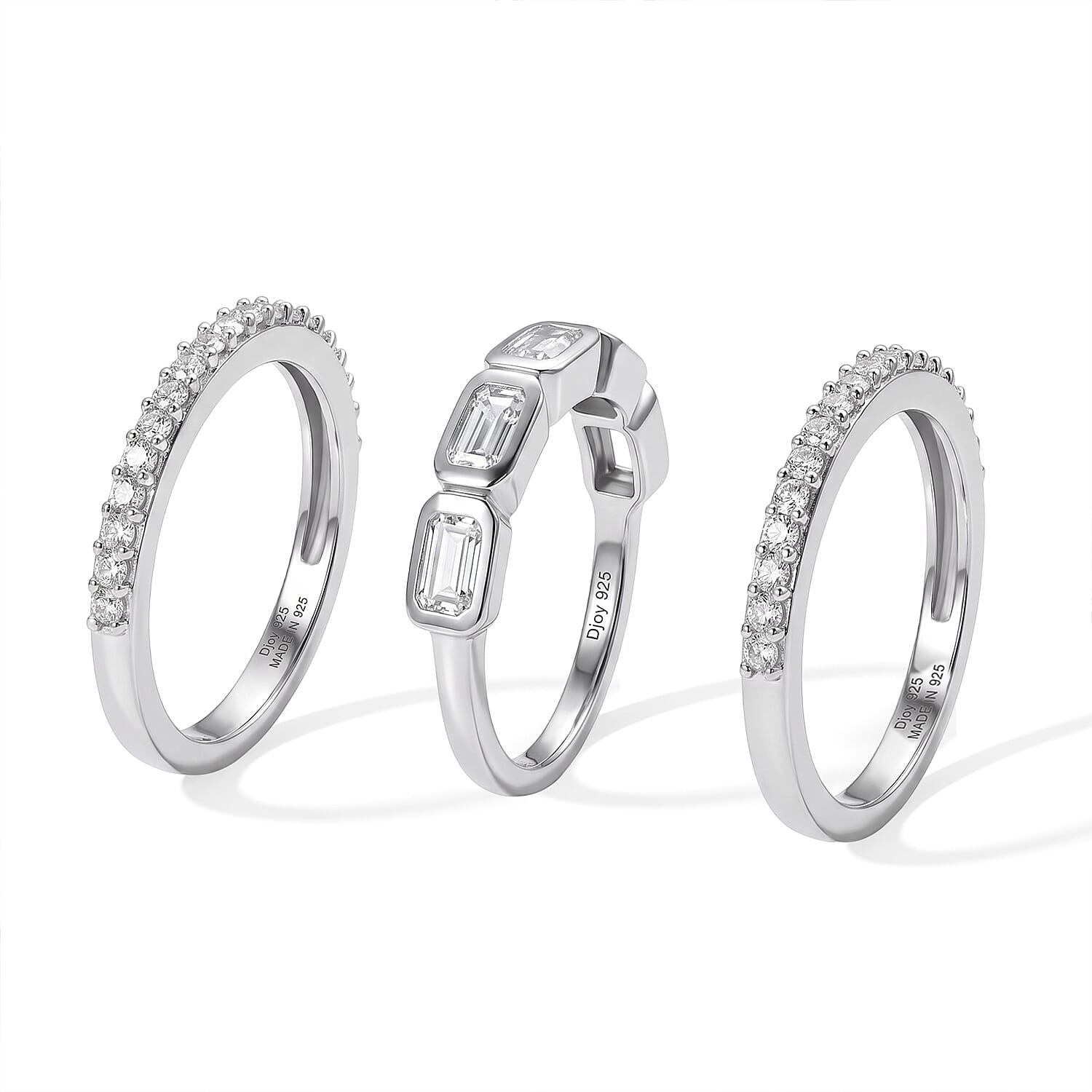 D'Joy Moissanite 2.00 ctw Set of 3 Stackable Ring in Rhodium Over Sterling Silver (Size 6)