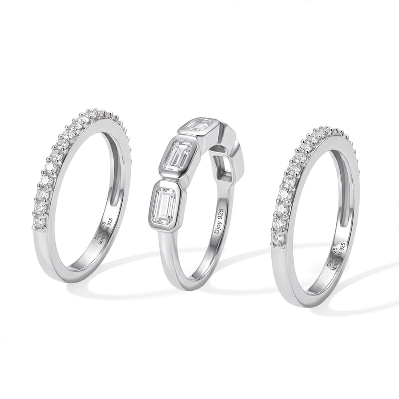 D'Joy Moissanite 2.00 ctw Set of 3 Stackable Ring in Rhodium Over Sterling Silver (Size 6)