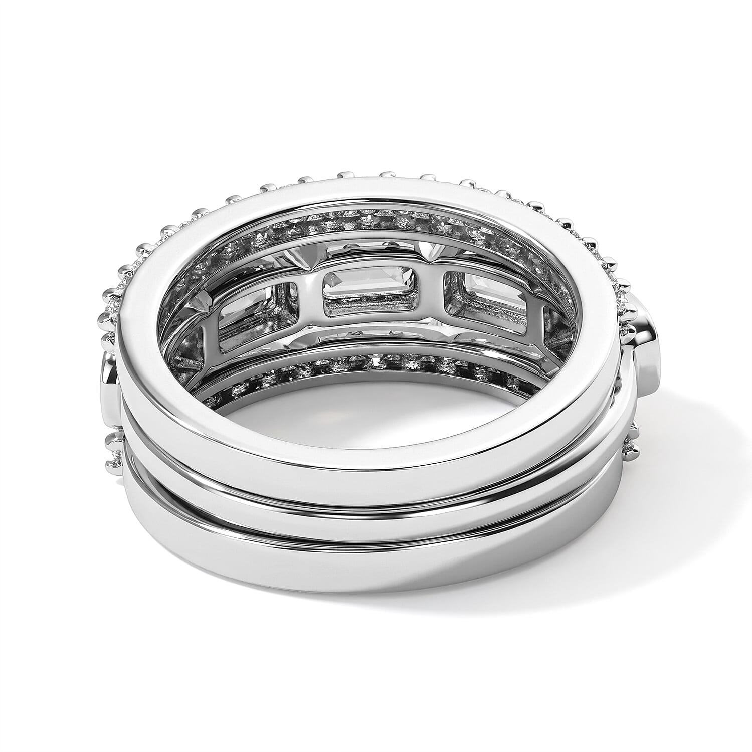 D'Joy Moissanite 2.00 ctw Set of 3 Stackable Ring in Rhodium Over Sterling Silver (Size 6)
