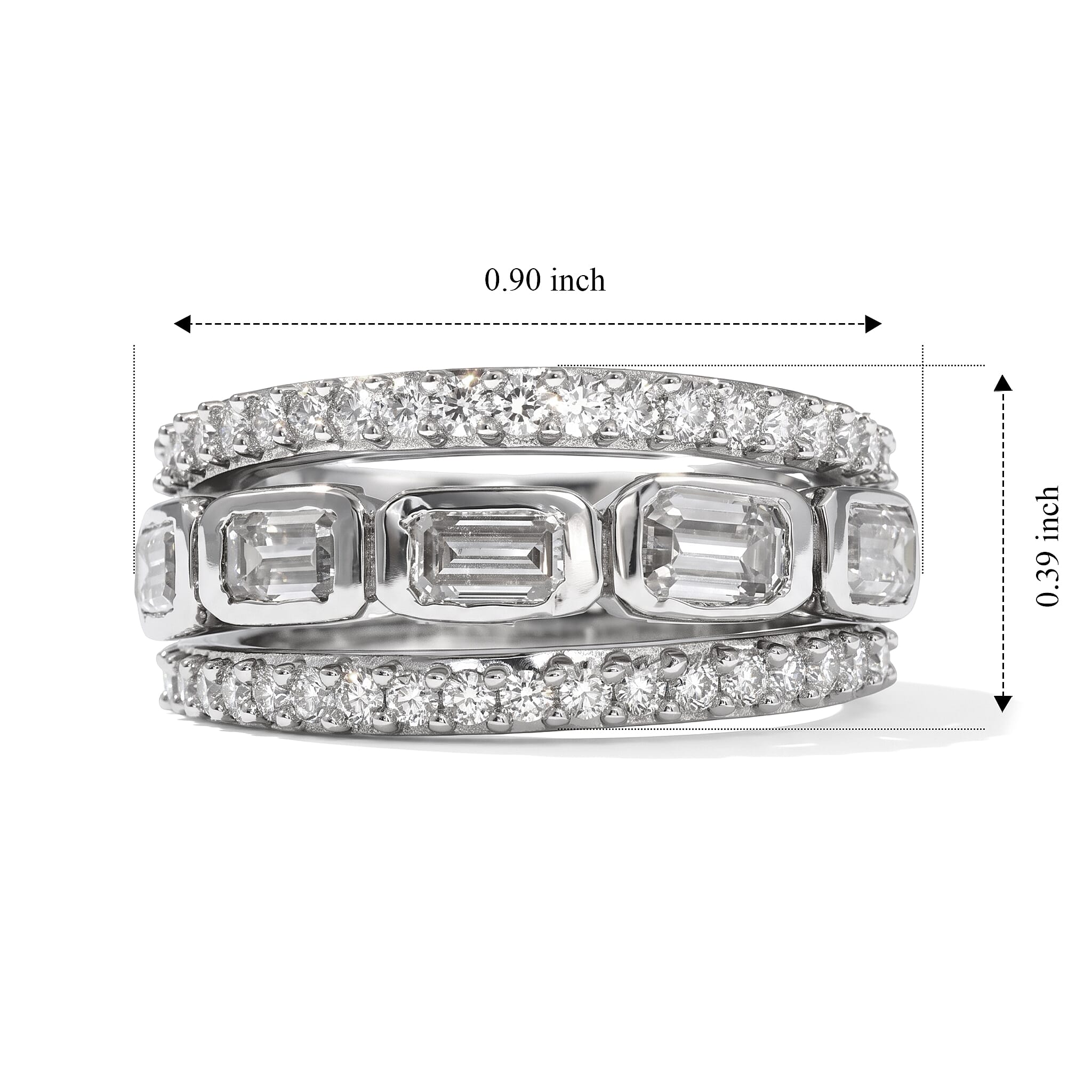 D'Joy Moissanite 2.00 ctw Set of 3 Stackable Ring in Rhodium Over Sterling Silver (Size 6)