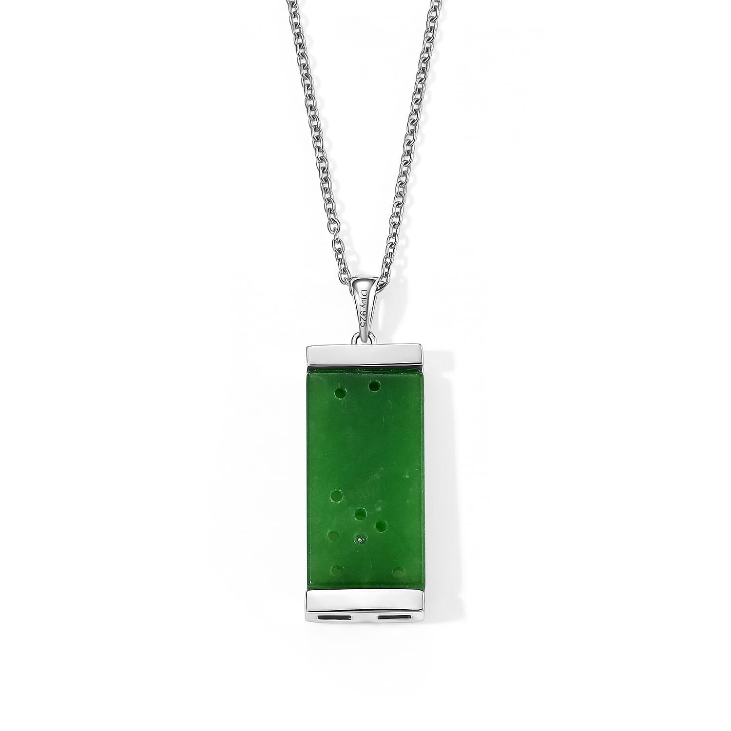 D'Joy Green Jade (D) and Moissanite 21.25 ctw Pendant in Rhodium Over Sterling Silver with Stainless Steel (20 Inches)