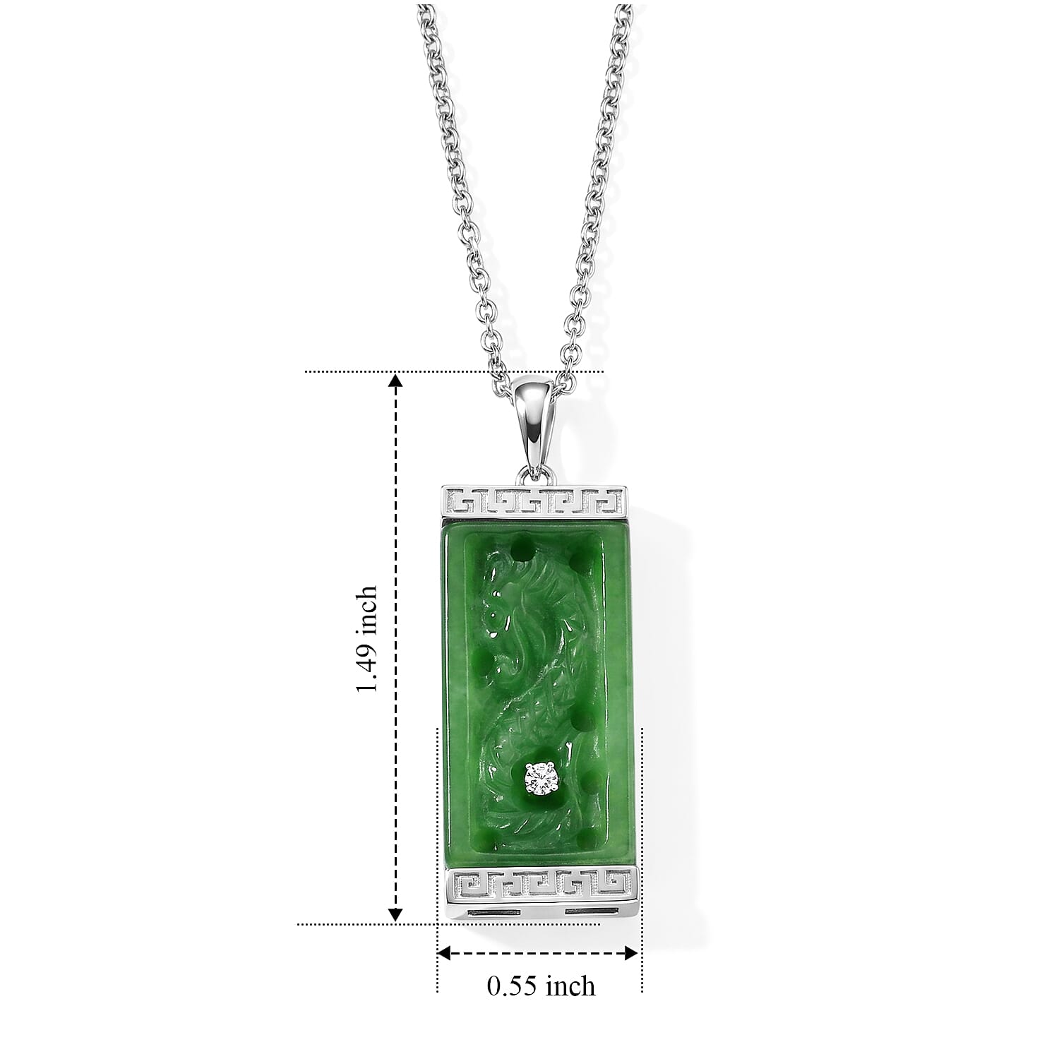 D'Joy Green Jade (D) and Moissanite 21.25 ctw Pendant in Rhodium Over Sterling Silver with Stainless Steel (20 Inches)