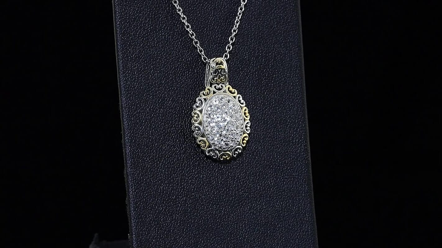 EverTrue Lab Created White Sapphire 1.10 ctw Pendant in 18K YG Plated and Platinum Bond with Stainless Steel Necklace 20 Inches