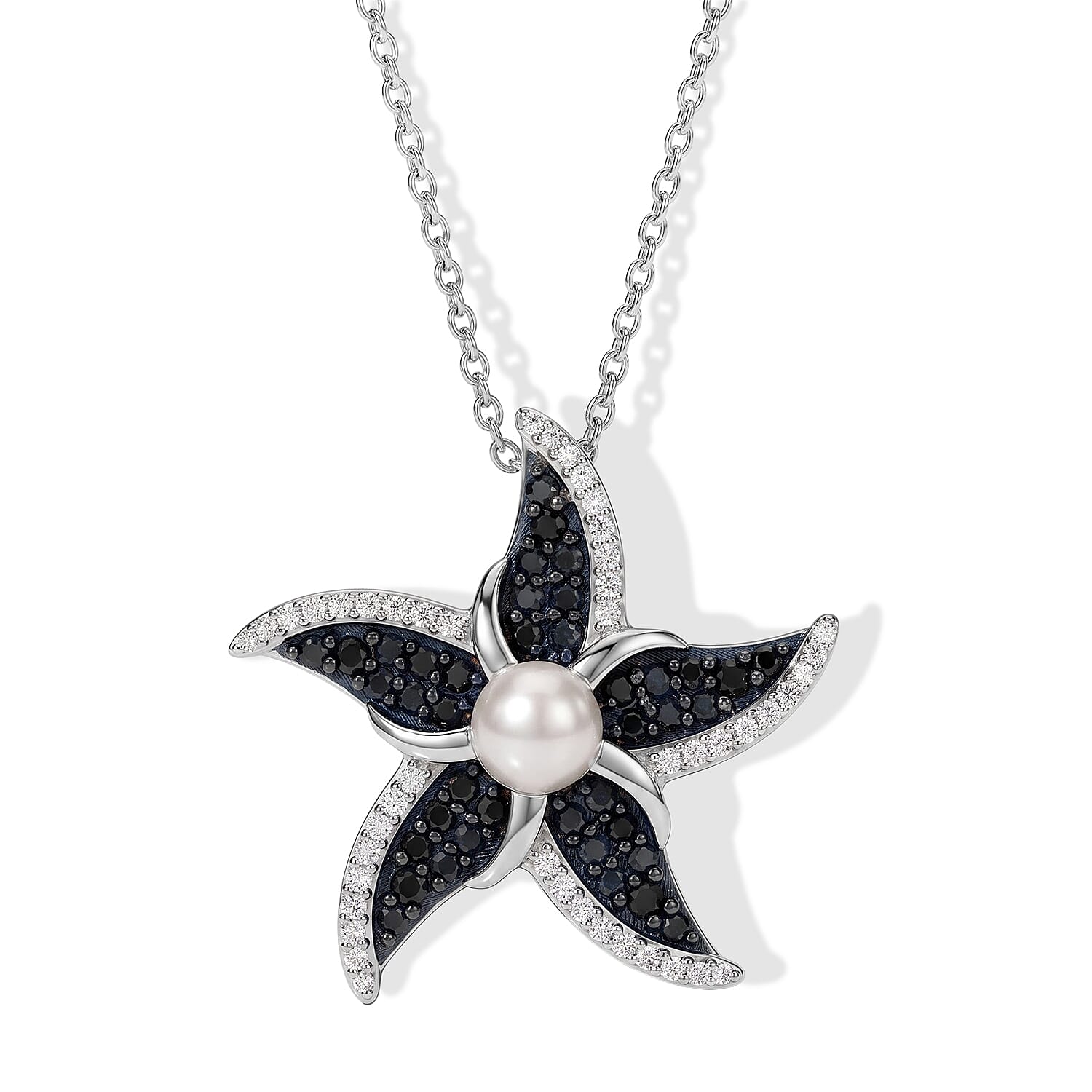 D'Joy Freshwater Pearl and Multi Gemstone 1.20 ctw Pendant Necklace (20 Inches) in Rhodium Over Sterling Silver