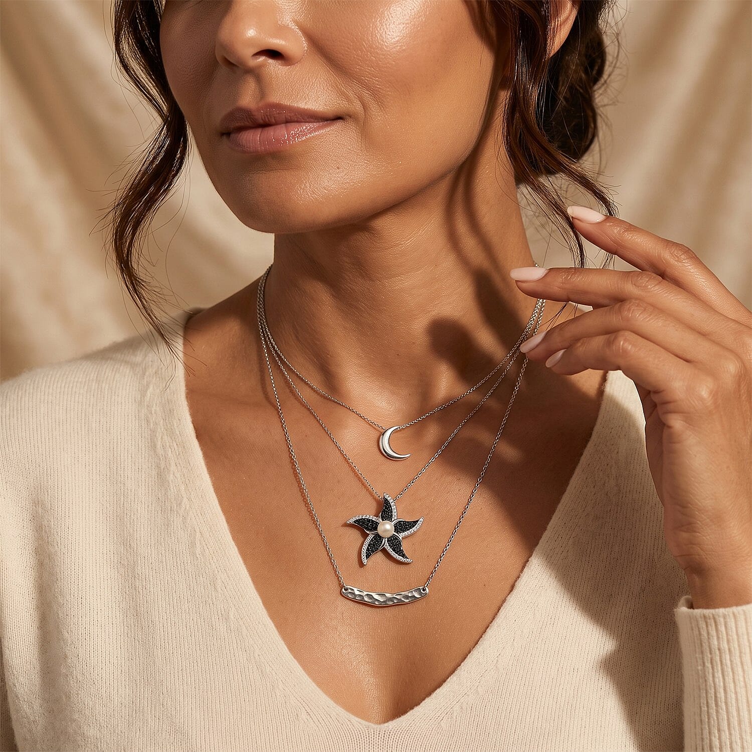 D'Joy Freshwater Pearl and Multi Gemstone 1.20 ctw Pendant Necklace (20 Inches) in Rhodium Over Sterling Silver