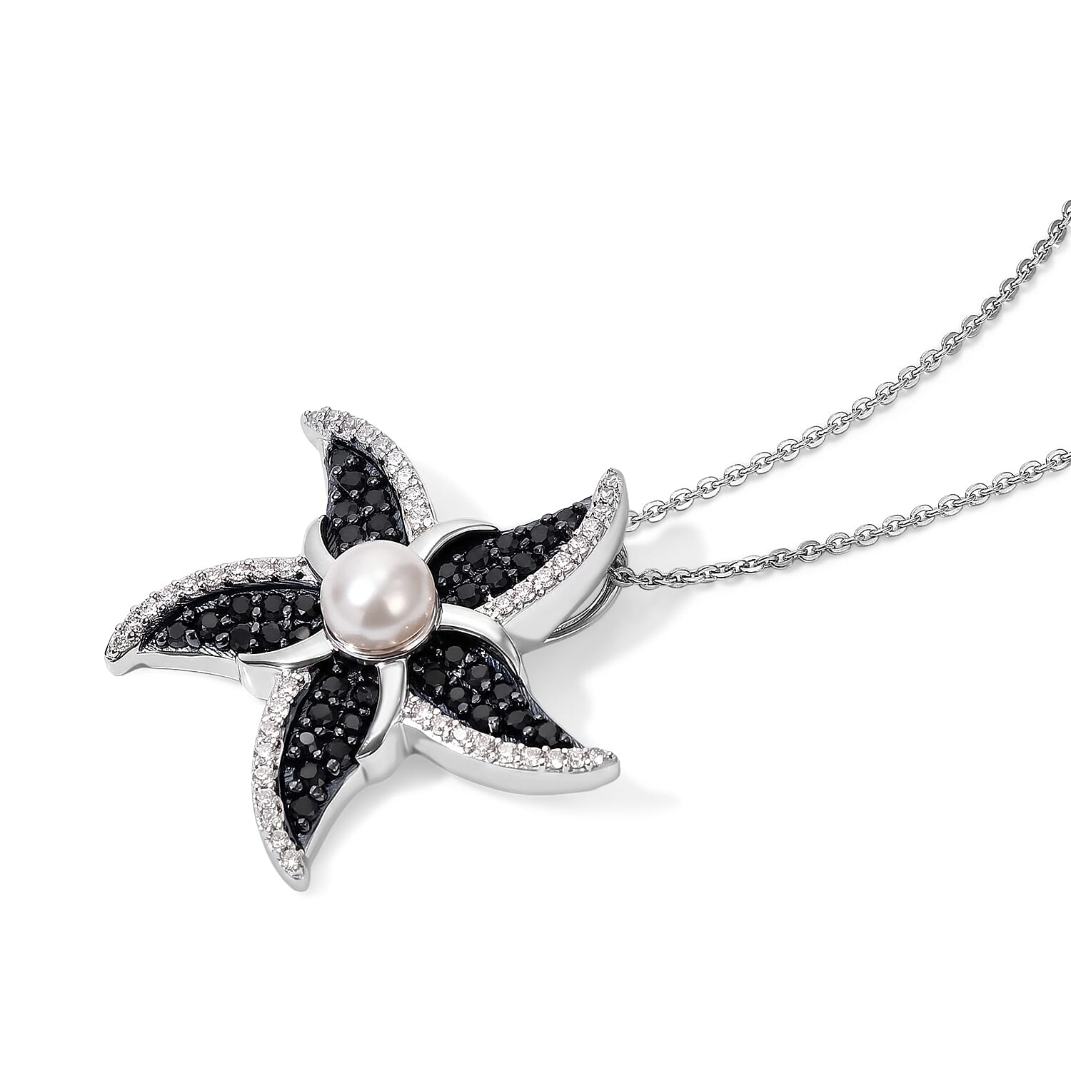 D'Joy Freshwater Pearl and Multi Gemstone 1.20 ctw Pendant Necklace (20 Inches) in Rhodium Over Sterling Silver