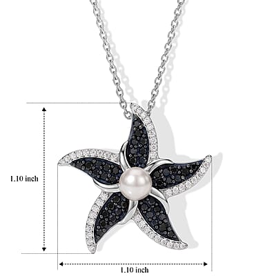 D'Joy Freshwater Pearl and Multi Gemstone 1.20 ctw Pendant Necklace (20 Inches) in Rhodium Over Sterling Silver