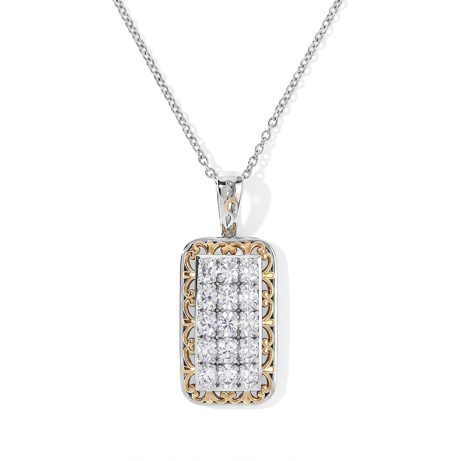 EverTrue Lab Created White Sapphire 2.80 ctw Pendant in 18K YG Plated and Platinum Bond with Stainless Steel Necklace 20 Inches