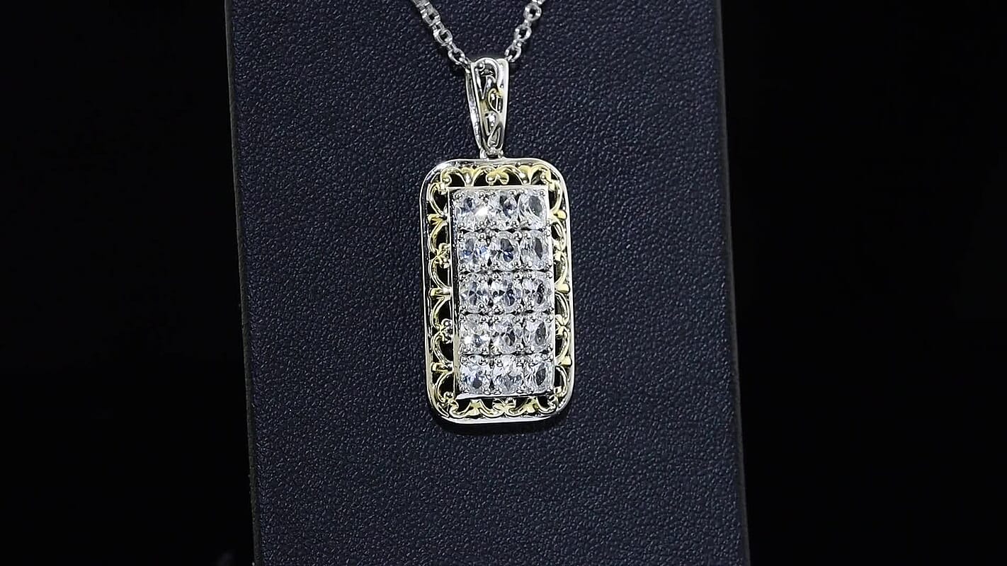EverTrue Lab Created White Sapphire 2.80 ctw Pendant in 18K YG Plated and Platinum Bond with Stainless Steel Necklace 20 Inches