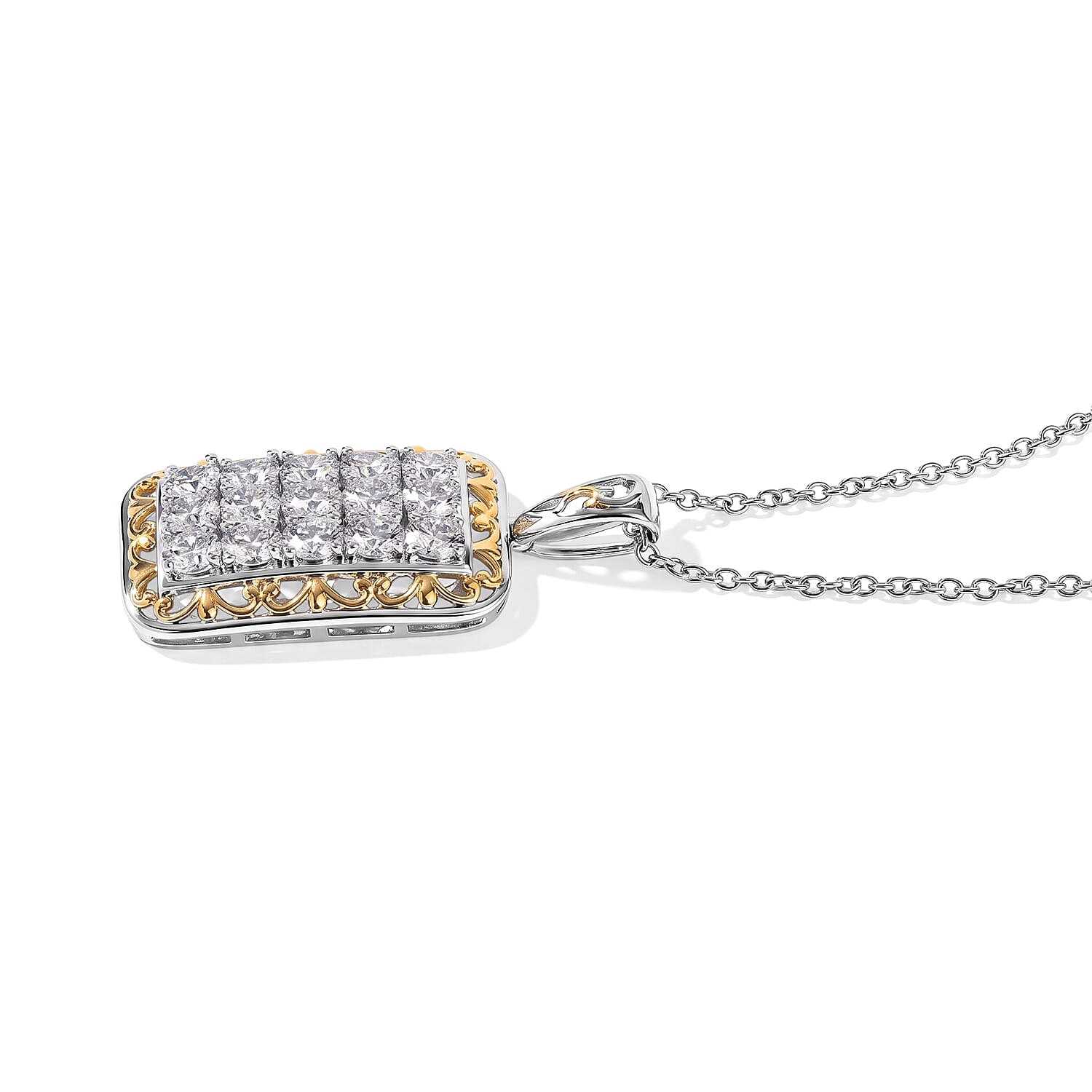 EverTrue Lab Created White Sapphire 2.80 ctw Pendant in 18K YG Plated and Platinum Bond with Stainless Steel Necklace 20 Inches