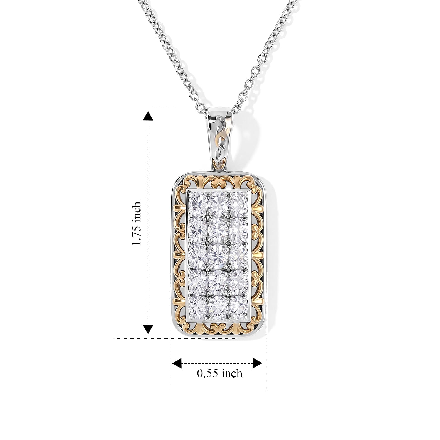 EverTrue Lab Created White Sapphire 2.80 ctw Pendant in 18K YG Plated and Platinum Bond with Stainless Steel Necklace 20 Inches