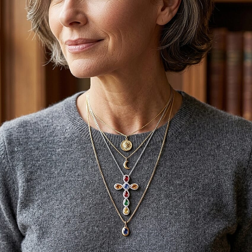 Multi Gemstone and Diamond 2.20 ctw Pendant Necklace in Sterling Silver (18-20 Inches)