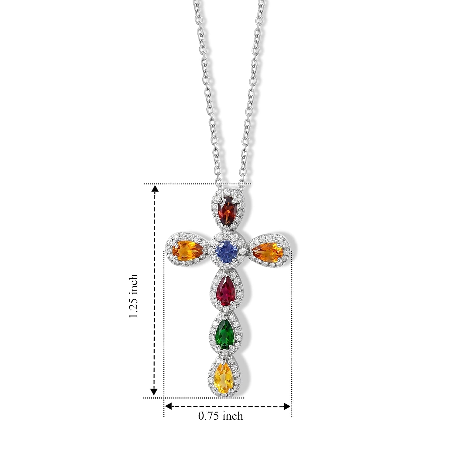 Multi Gemstone and Diamond 2.20 ctw Pendant Necklace in Sterling Silver (18-20 Inches)