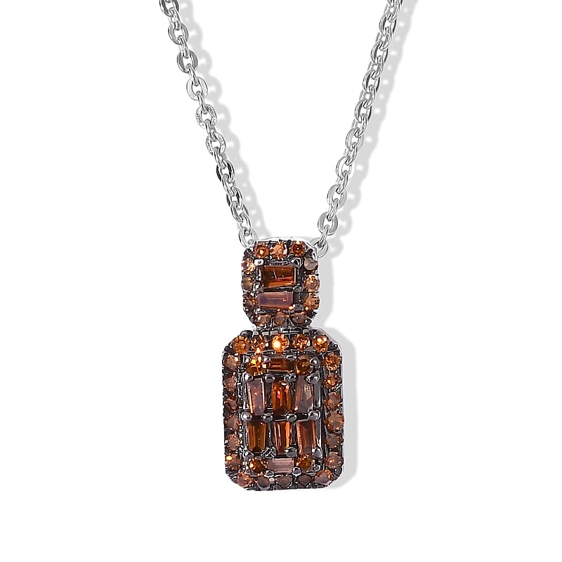 D'Joy Red Diamond 0.30 ctw Deco Royale Pendant Necklace in Rhodium Over Sterling Silver 20 Inches