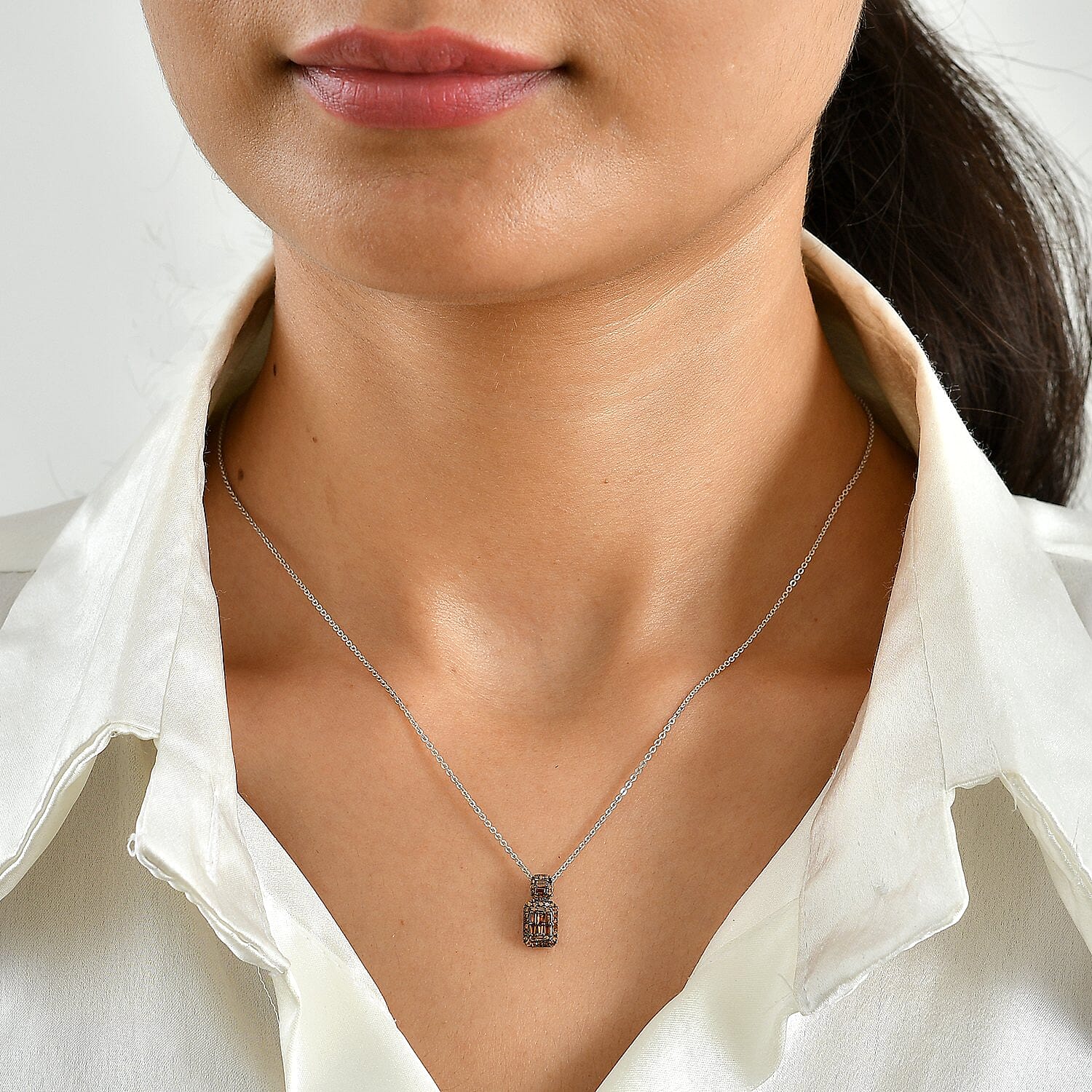 D'Joy Red Diamond 0.30 ctw Deco Royale Pendant Necklace in Rhodium Over Sterling Silver 20 Inches