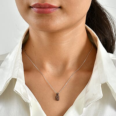 D'Joy Red Diamond 0.30 ctw Deco Royale Pendant Necklace in Rhodium Over Sterling Silver 20 Inches