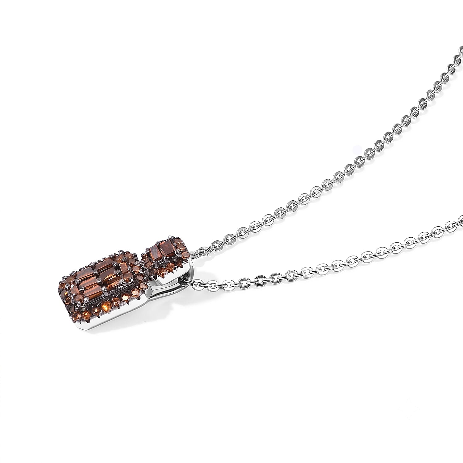 D'Joy Red Diamond 0.30 ctw Deco Royale Pendant Necklace in Rhodium Over Sterling Silver 20 Inches