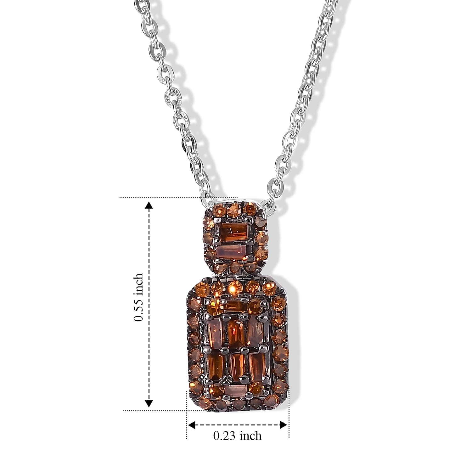 D'Joy Red Diamond 0.30 ctw Deco Royale Pendant Necklace in Rhodium Over Sterling Silver 20 Inches