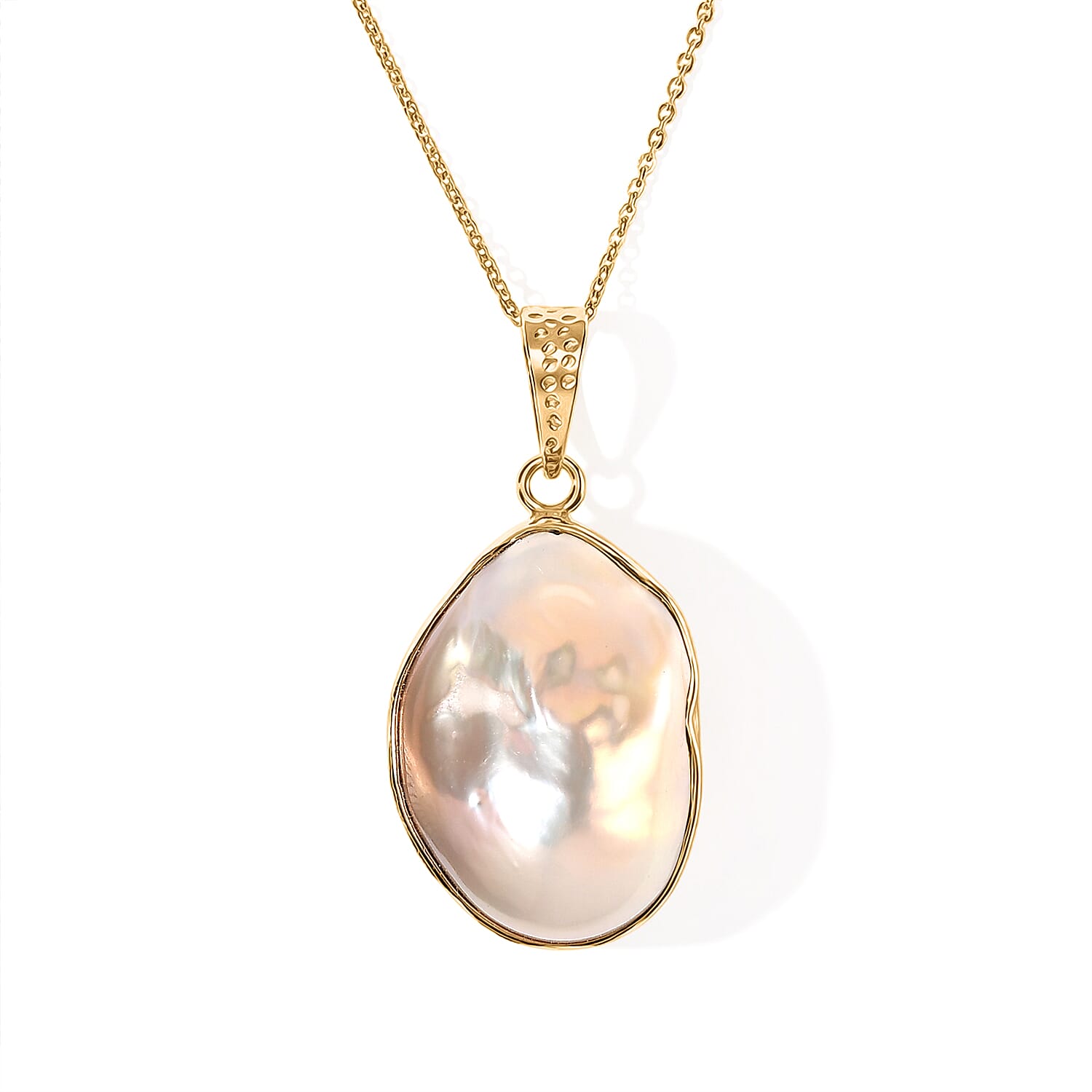 D'Joy White Baroque Pearl Pendant Necklace in 18K Vermeil Yellow Gold Over Sterling Silver 20 Inches