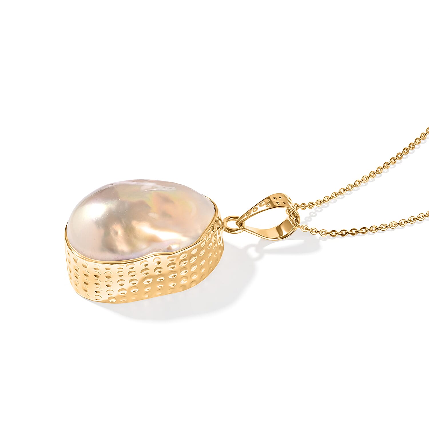D'Joy White Baroque Pearl Pendant Necklace in 18K Vermeil Yellow Gold Over Sterling Silver 20 Inches