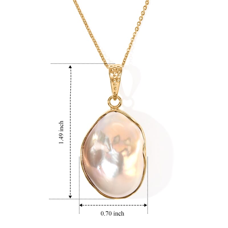 D'Joy White Baroque Pearl Pendant Necklace in 18K Vermeil Yellow Gold Over Sterling Silver 20 Inches