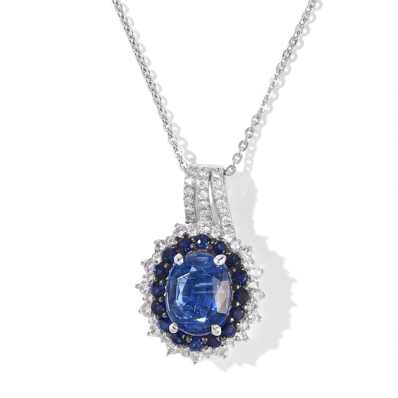 D'Joy Kashmir Kyanite and Multi Gemstone 3.40 ctw Pendant Necklace in Rhodium Over Sterling Silver 20 Inches