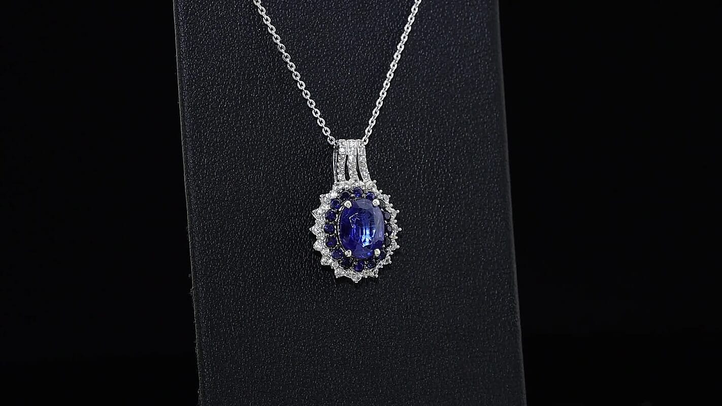D''Joy Kashmir Kyanite and Multi Gemstone 3.40 ctw Pendant Necklace in Rhodium Over Sterling Silver 20 Inches