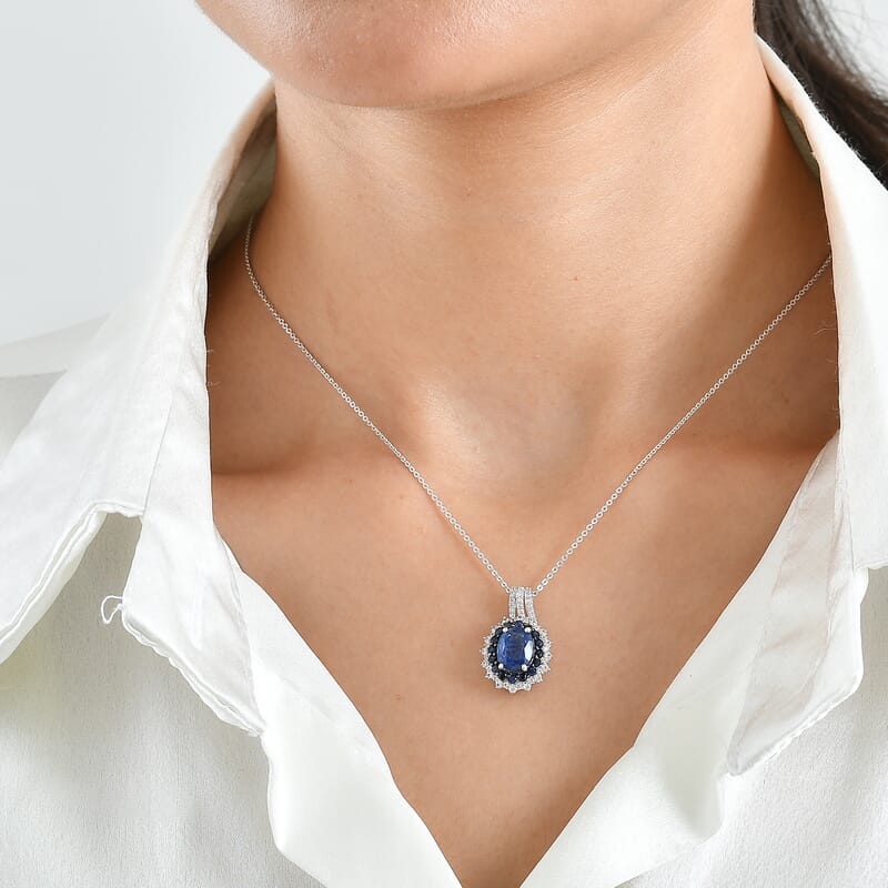 D'Joy Kashmir Kyanite and Multi Gemstone 3.40 ctw Pendant Necklace in Rhodium Over Sterling Silver 20 Inches