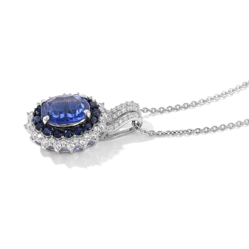 D'Joy Kashmir Kyanite and Multi Gemstone 3.40 ctw Pendant Necklace in Rhodium Over Sterling Silver 20 Inches