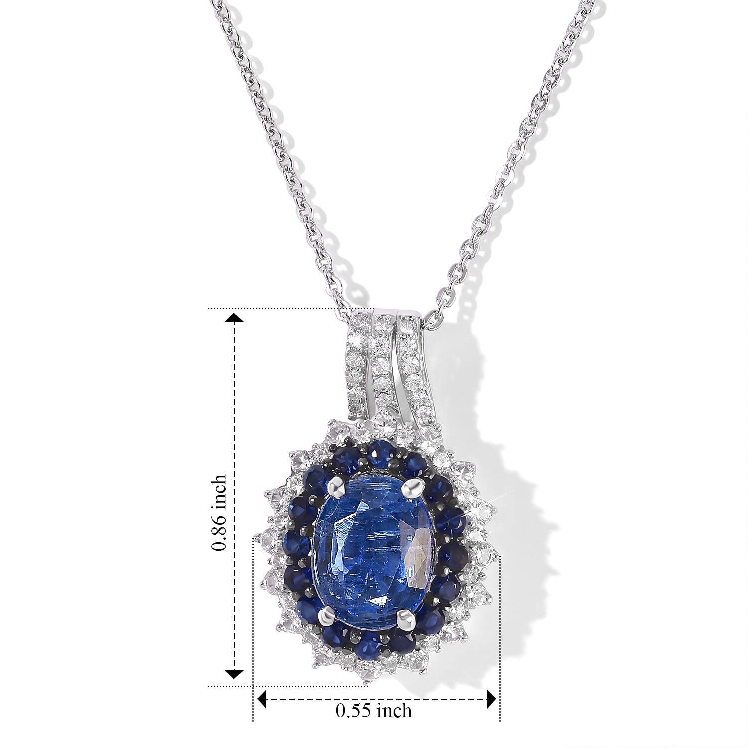 D'Joy Kashmir Kyanite and Multi Gemstone 3.40 ctw Pendant Necklace in Rhodium Over Sterling Silver 20 Inches