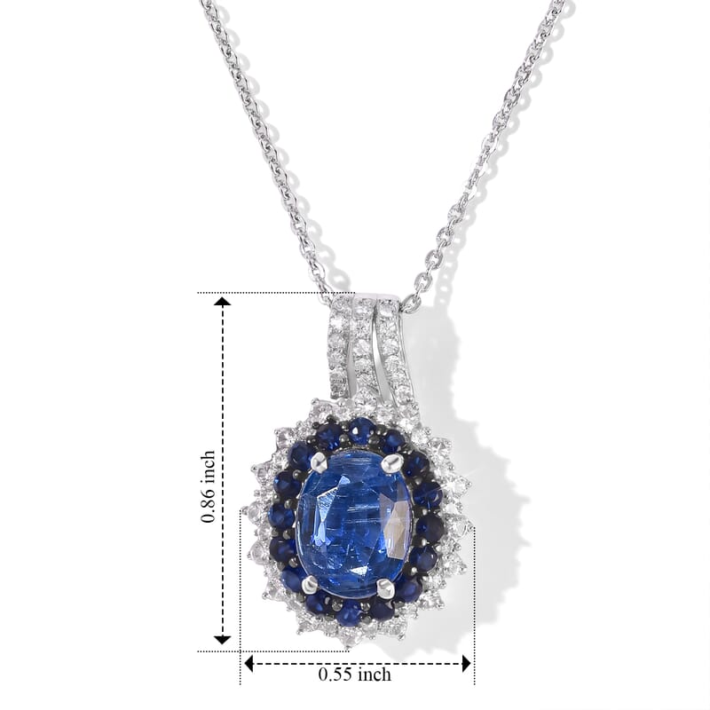D'Joy Kashmir Kyanite and Multi Gemstone 3.40 ctw Pendant Necklace in Rhodium Over Sterling Silver 20 Inches
