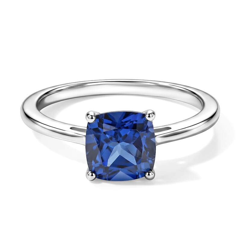 EverTrue Lab Created Blue Sapphire 7.00 ctw Set of 3 Earrings, Ring (Size 7.00) and Pendant in Platinum Bond with Stainless Steel Necklace 20 Inches