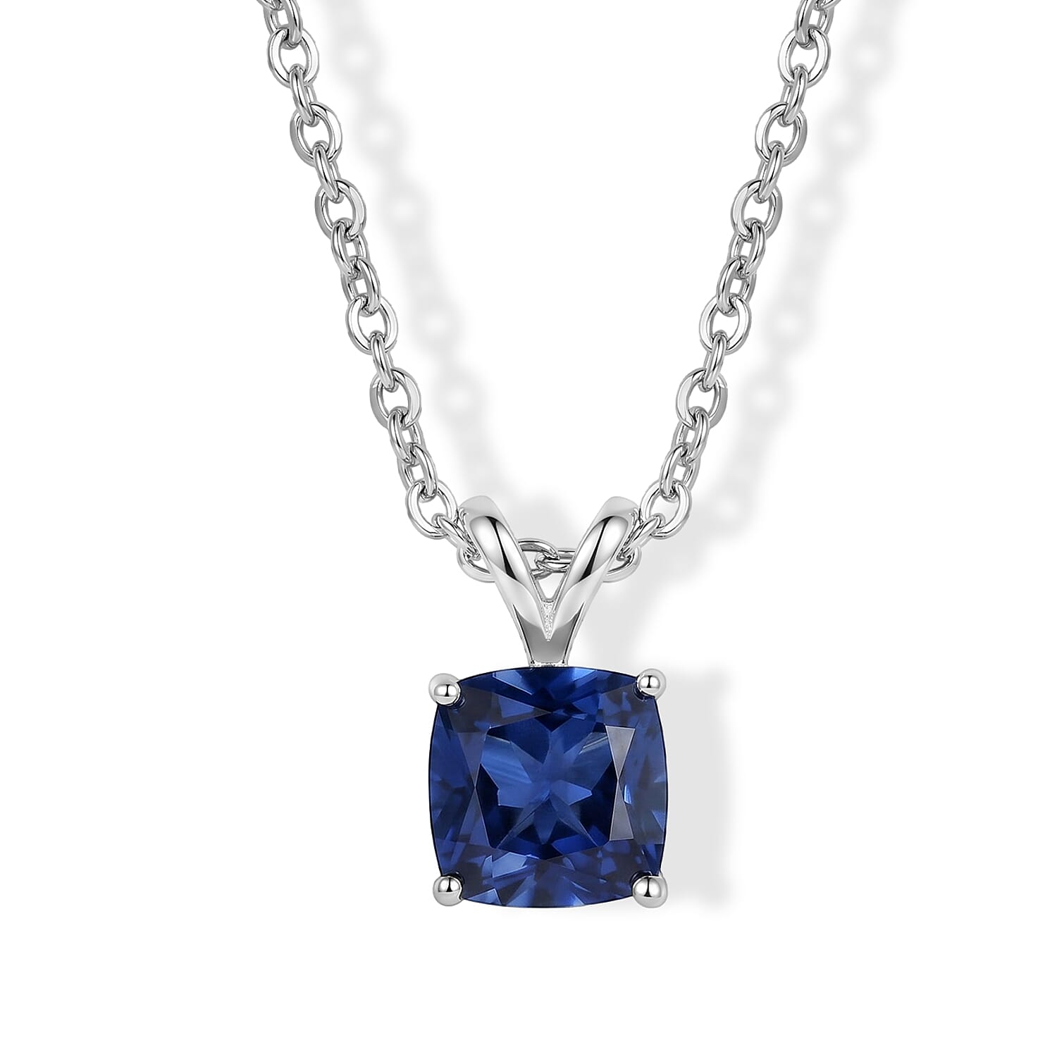 EverTrue Lab Created Blue Sapphire 7.00 ctw Set of 3 Earrings, Ring (Size 7.00) and Pendant in Platinum Bond with Stainless Steel Necklace 20 Inches