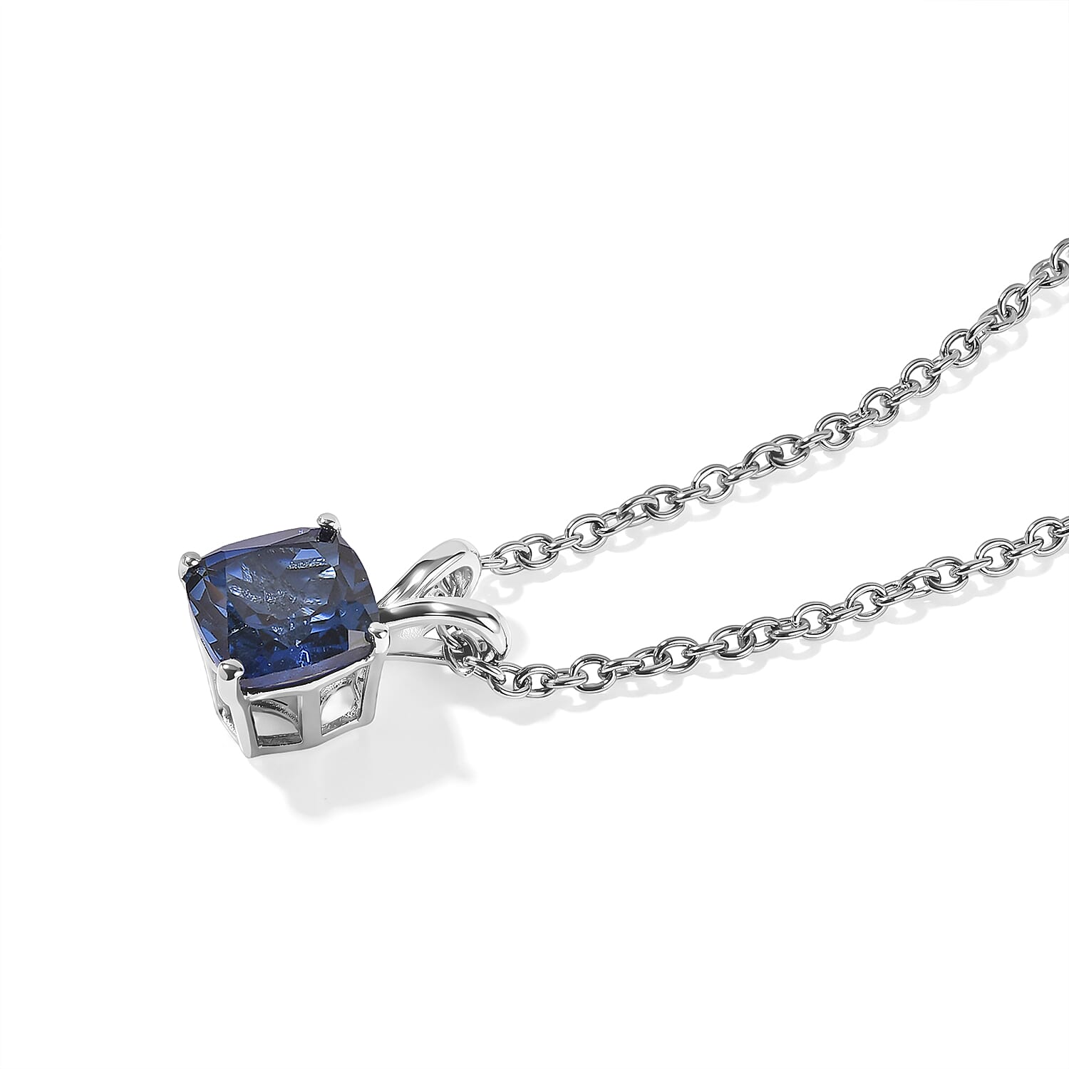 EverTrue Lab Created Blue Sapphire 7.00 ctw Set of 3 Earrings, Ring (Size 7.00) and Pendant in Platinum Bond with Stainless Steel Necklace 20 Inches