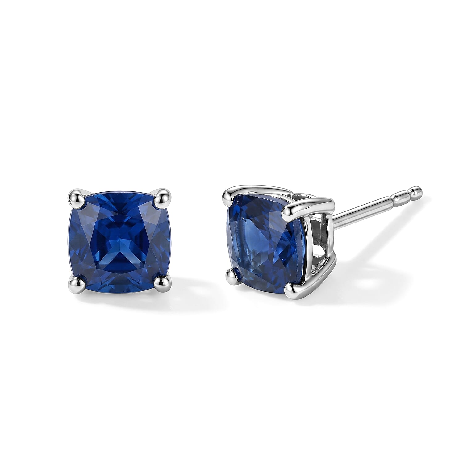 EverTrue Lab Created Blue Sapphire 7.00 ctw Set of 3 Earrings, Ring (Size 7.00) and Pendant in Platinum Bond with Stainless Steel Necklace 20 Inches