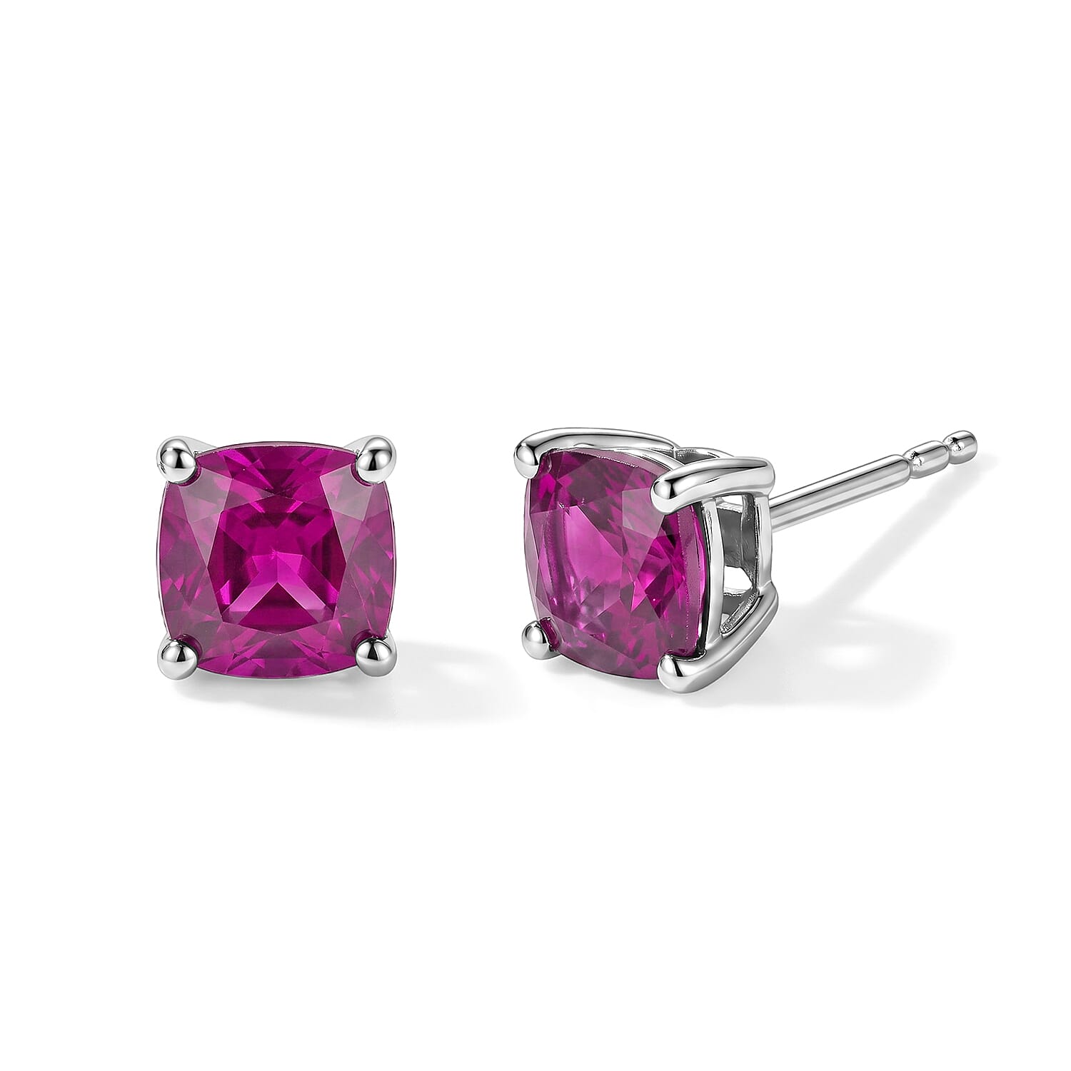 EverTrue Lab Created Pink Sapphire 7.55 ctw Earrings, Ring (Size 7.0) and Pendant in Platinum Bond with Stainless Steel Necklace 20 Inches