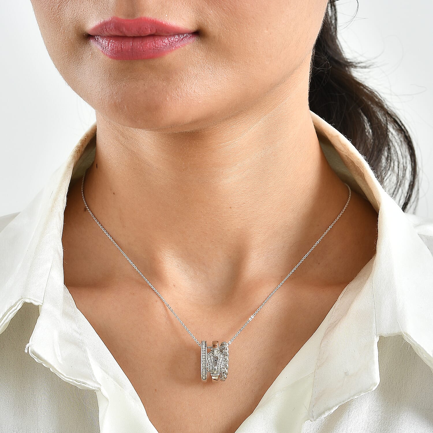 GP White Diamond 0.20 ctw Pendant Necklace in Rhodium Over Sterling Silver 20 Inches
