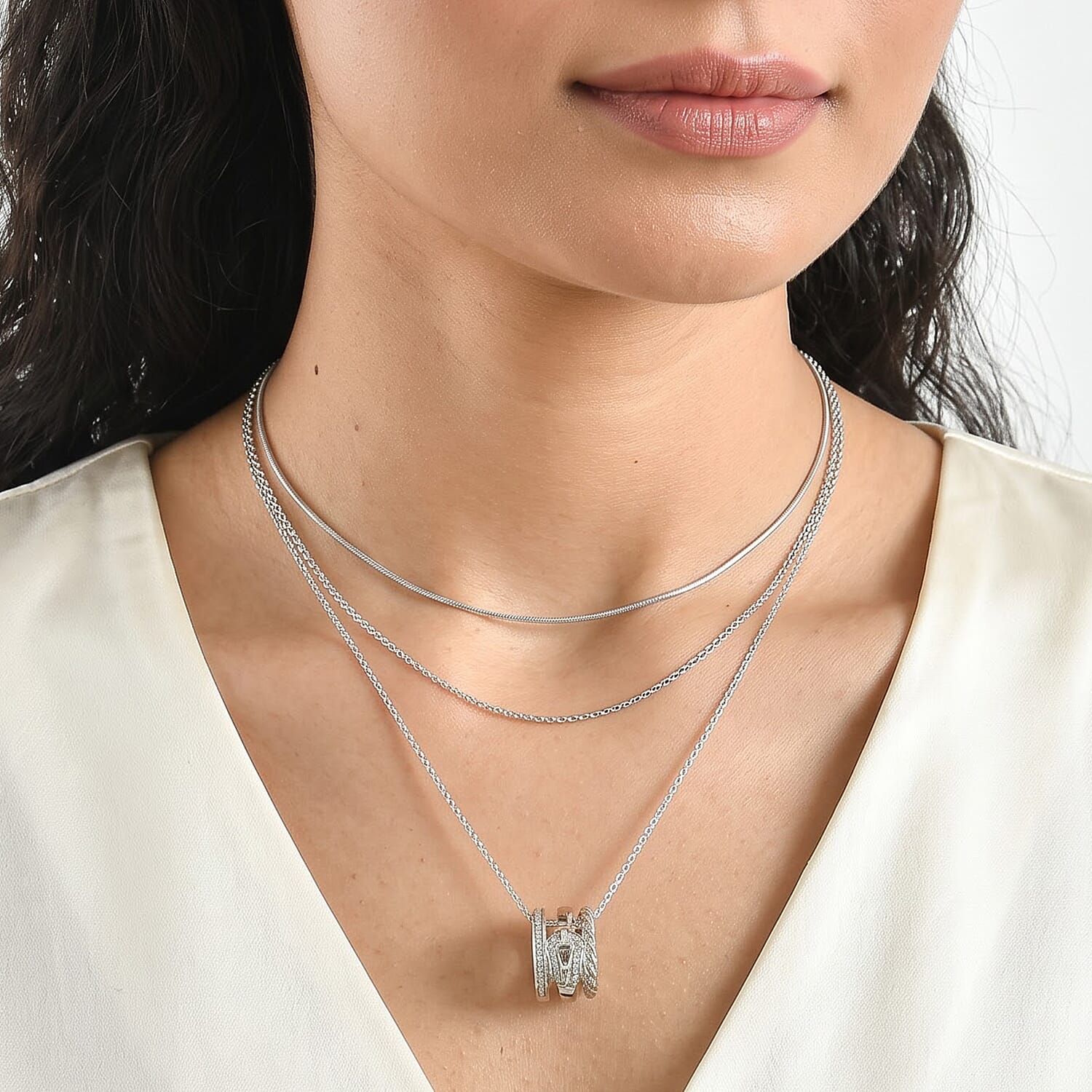 GP White Diamond 0.20 ctw Pendant Necklace in Rhodium Over Sterling Silver 20 Inches