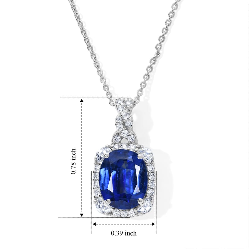 Certified and Appraised D'Joy Premium Kashmir Kyanite and Moissanite 4.00 ctw Pendant Necklace (18 Inches) in Rhodium Over Sterling Silver