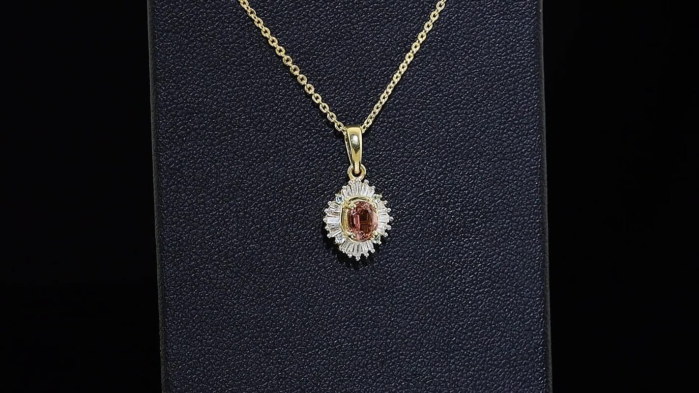 D''Joy Premium Ouro Fino Rubellite, Paraiba Tourmaline and Diamond Astral Halo Pendant Necklace (20 Inches) in 18K Vermeil YG Over Sterling Silver 0.50 ctw